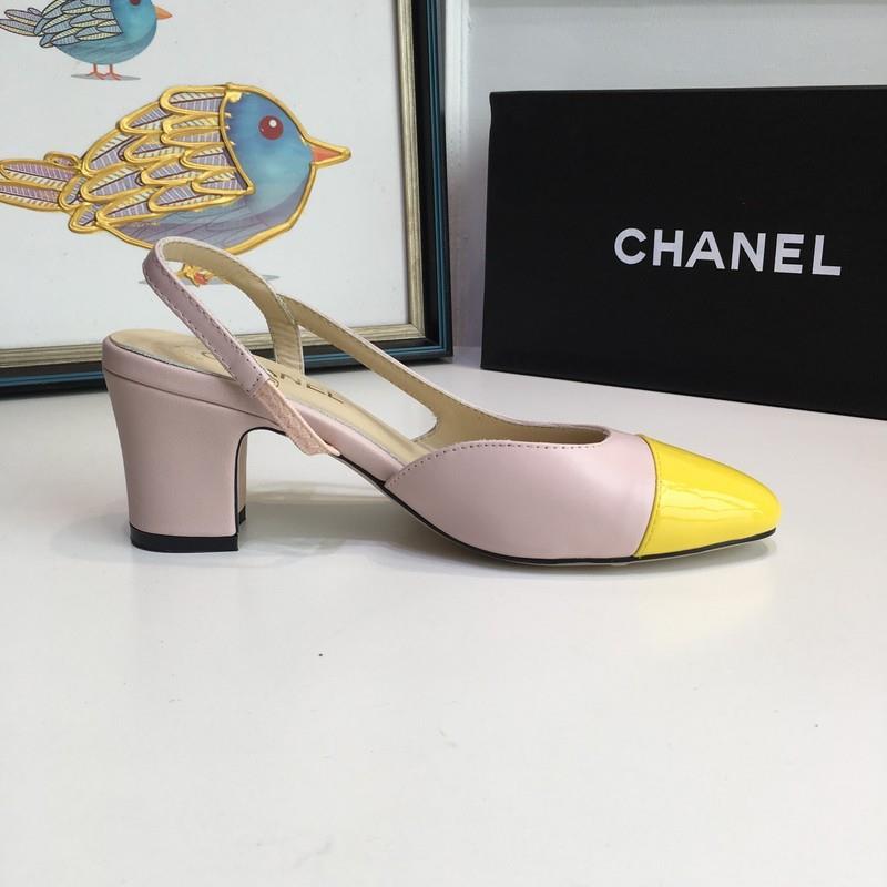 Chanel Women Mid Heel Slingback Pumps Nude Yellow CHS-073 | Top Replica ...