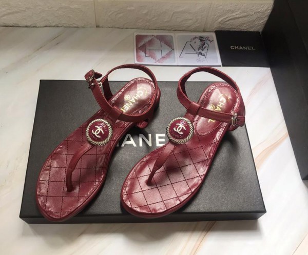 Chanel Women Thong Flat Sandals Red CHS-115