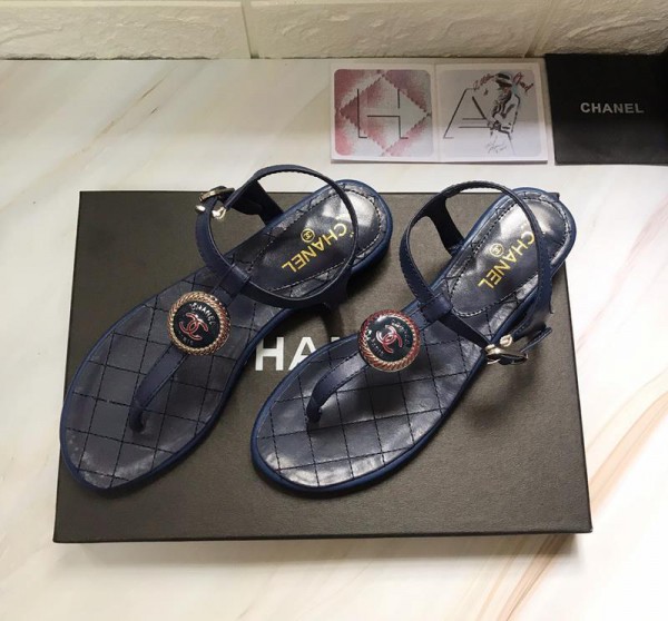 Chanel Women Thong Flat Sandals Blue CHS-117