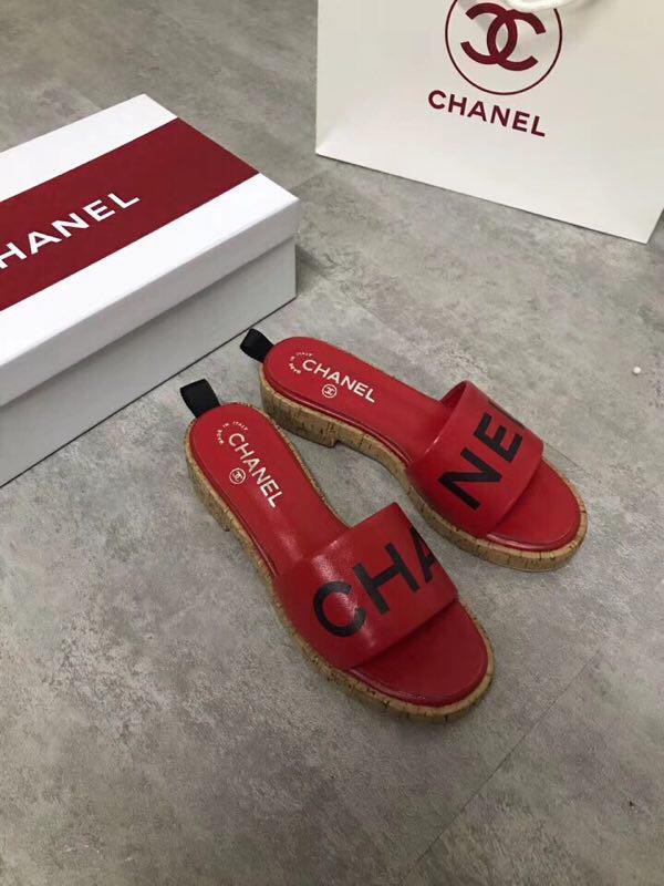 Chanel Women Slide Sandals Red CHS-143