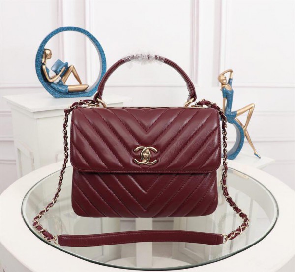 Chanel Top Handle Flap Bags CH027SV-Wine-Red