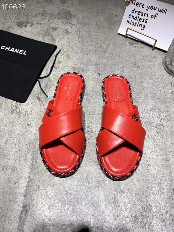 Chanel Women Slide Sandals Red CHS-150
