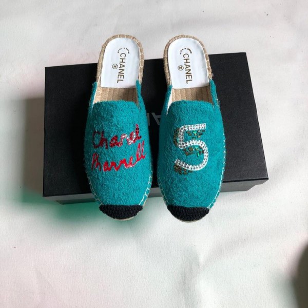 Chanel Women Espadrille Slippers Blue CHS-003