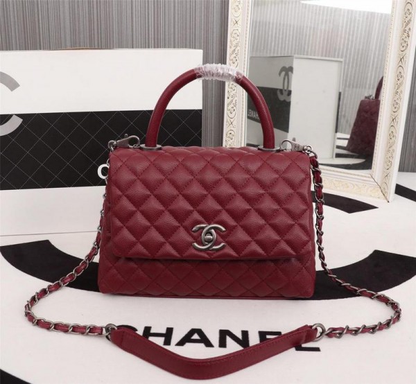 Chanel Top Handle Flap Bags CH054-Wine-Red