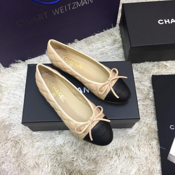 Chanel Women Ballet Flats Beige Black CHS-193
