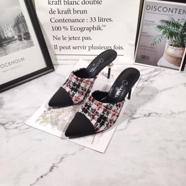 Chanel Women High Heel Mules Red CHS-025