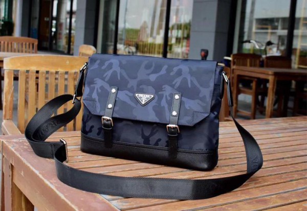 2018 New Prada Messenger Bags 0291 Black Blue 33.5x23.5x7cm