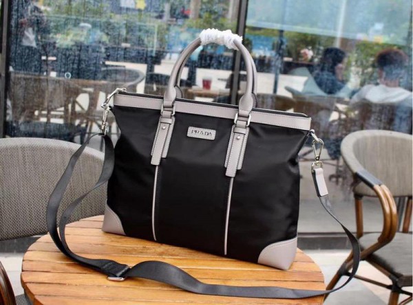 2018 New Prada Tote Bag 0298 Black Gray 39x29x7cm