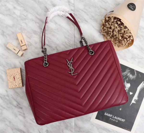 2018 New Saint Laurent Tote Bag 26586 Wine Red 35*24*11