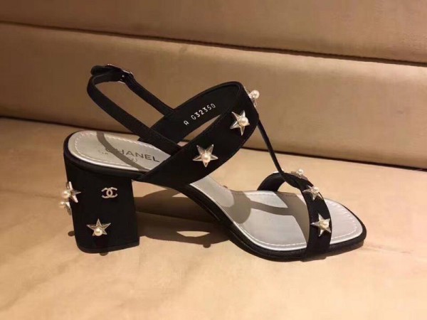 Chanel Women Mid Heel Sandals Black CHS-216