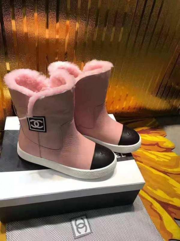 Chanel Women Ankle Snow Boots Black/White/Pink CHS-238