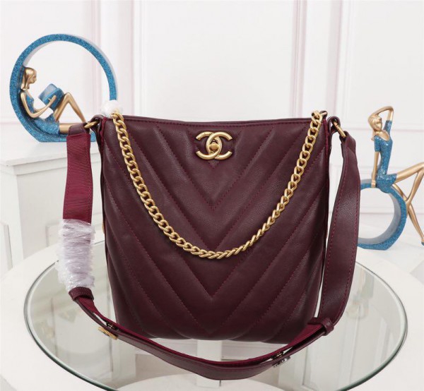 Chanel Hobo Handbag CH011-Wine-Red