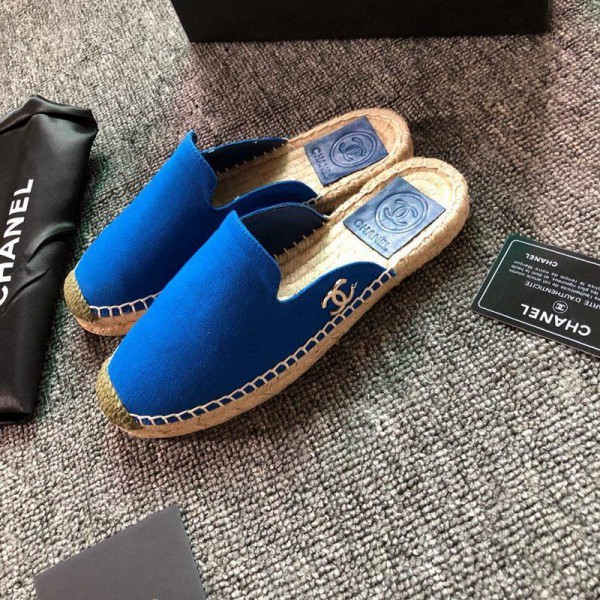 Chanel Women Espadrille Slippers Blue CHS-032