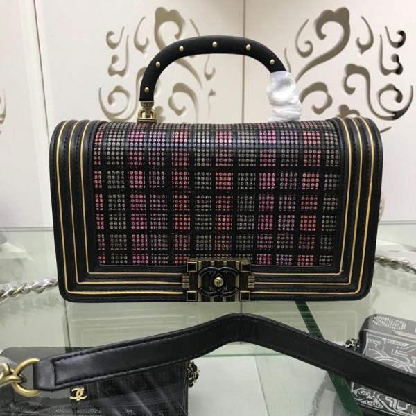 Chanel Top Handle BOY CHANEL Handbag CH082-Pink-Grid