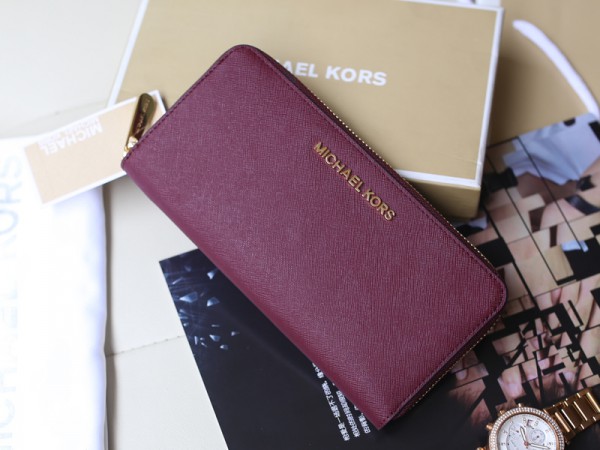 Michael Kors Zipper Long Wallet New Color Wine Red (MK255)