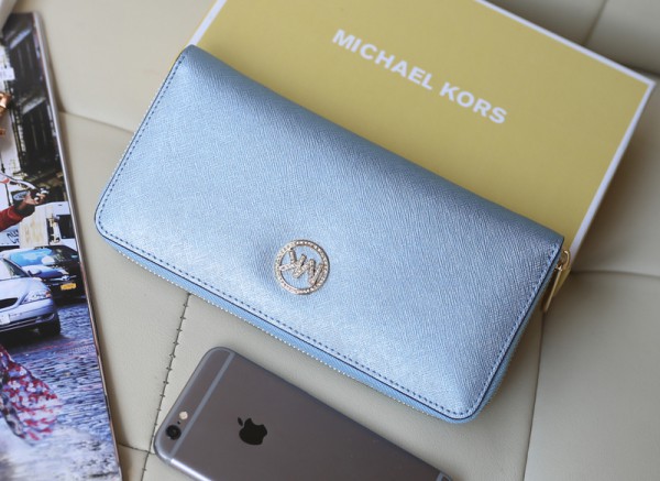 Michael Kors Diamond Zip Wallet Pearl Daisy Blue (MK296)