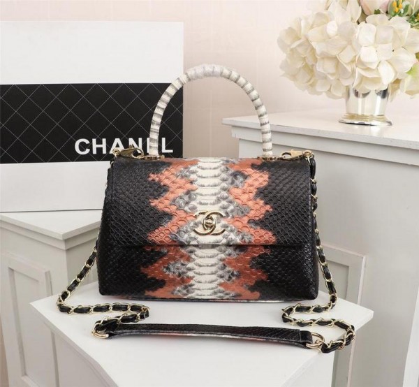 Chanel Top Handle Flap Bags CH136-Black-Python