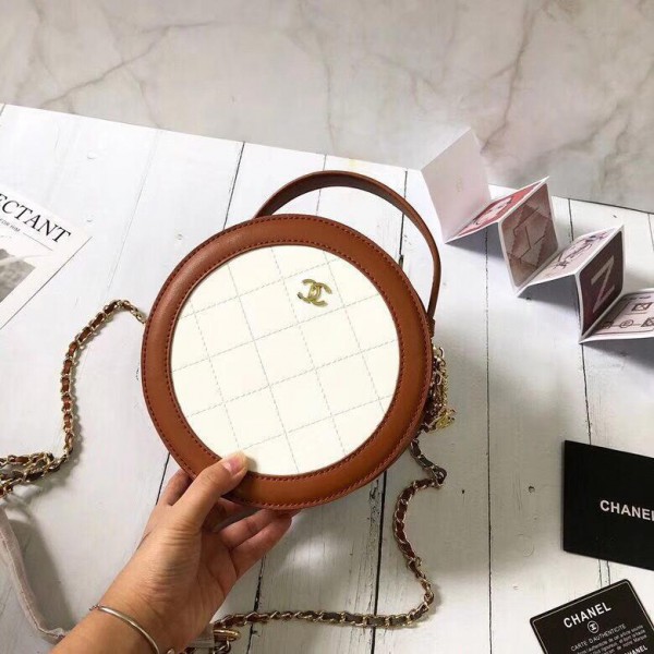 Chanel Top Handles Round Bags CH151-White-Brown
