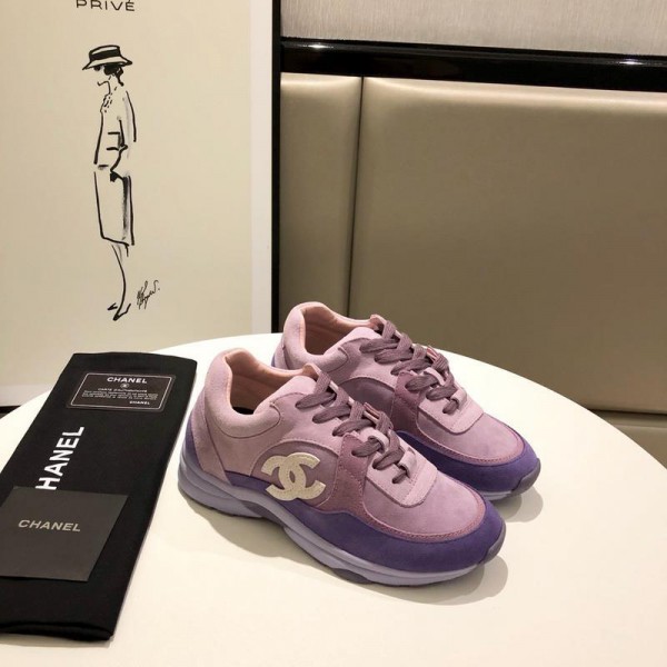 Chanel Men & Women Low-Top Sneakers Pink CHS-053