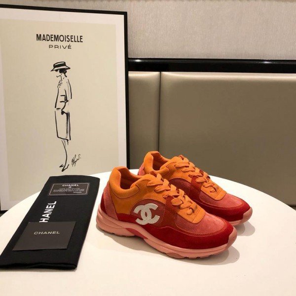Chanel Men & Women Low-Top Sneakers Orange CHS-054