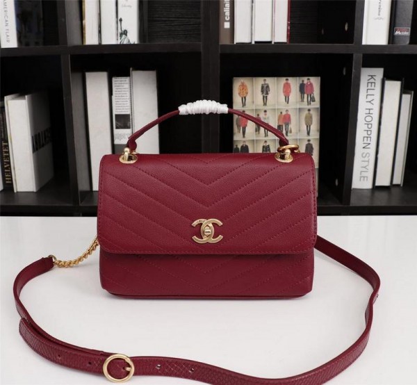 Chanel Top Handle Flap Bags CH171-Wine-Red