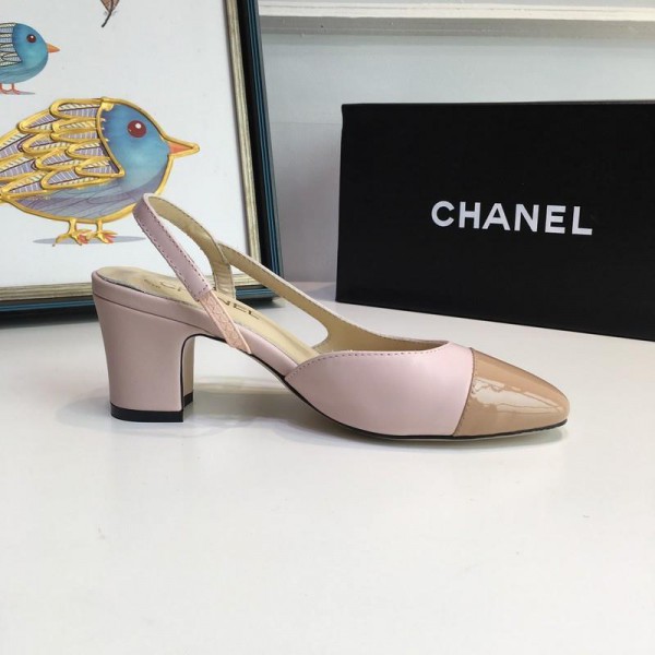 Chanel Women Mid Heel Slingback Pumps Nude Brown CHS-075