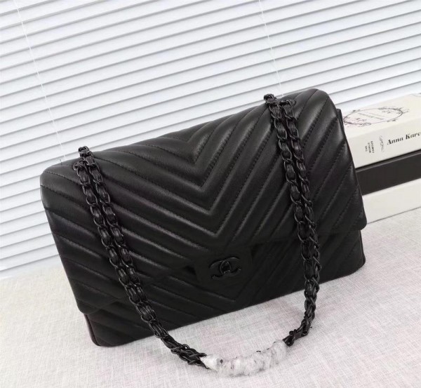 Chanel Large Double Flap Classic Handbag CH229V-Pure-Black
