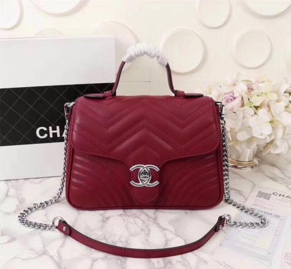 Chanel Top Handle Flap Bags CH231-Wine-Red