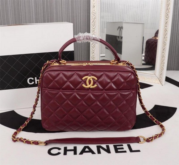 Chanel Top Handle Crossbody Bowling Bag CH021-Wine-Red