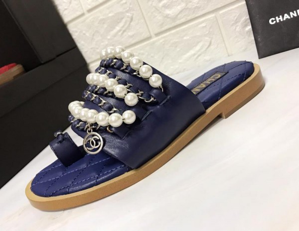 Chanel Women Slide Sandals Blue CHS-086