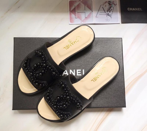 Chanel Women Slide Sandals Black CHS-096