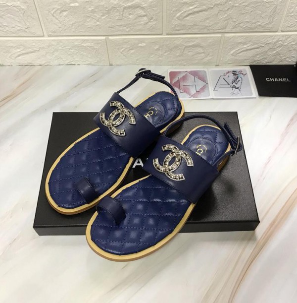 Chanel Women Flat Sandals Blue CHS-098