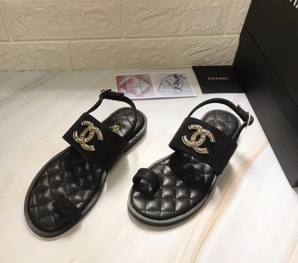 Chanel Women Flat Sandals Black CHS-100