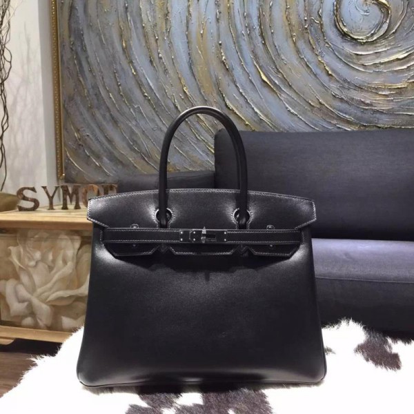 Limited Edition Hermes Birkin 30cm Box Calfskin Bag Handstitched, So Black RS20756