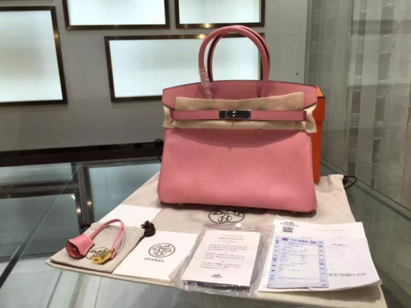 Hermes Birkin 30cm Epsom Leather Palladium Hardware High Quality, Rose Confetti RS06869