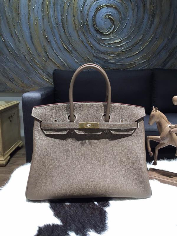 Hermes Birkin 35cm Togo Calfskin Leather Bag Gold Hardware Handstitched, Etoupe CK18 RS15833