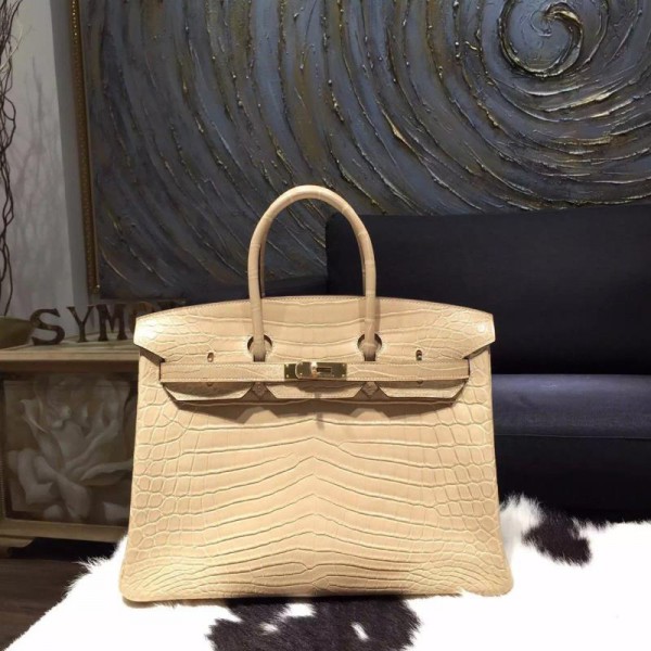 Hermes Matte Alligator Crocodile Birkin 35cm Gold Hardware Handstitched, Poussiere 1C RS02131