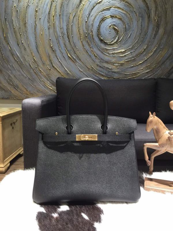 Hermes Birkin 35cm Epsom Calfskin Leather Bag Gold Hardware Handstitched, Noir CK89 RS09093