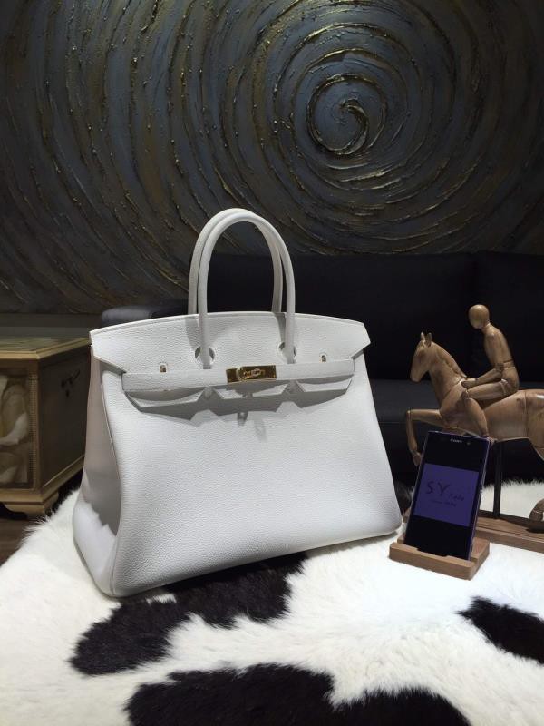 Hermes Birkin 35cm Togo Calfskin Bag Handstitched Gold Hardware, Blanc CK01 RS11757