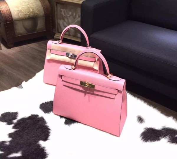 Hot Fake Hermes Kelly 28cm Epsom Calfskin Original Leather Bag Handstitched, Rose Confetti 1Q RS19437