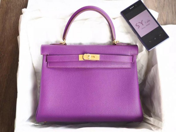 Imitation Hermes Kelly 32cm Togo Calfskin Bag Handstitched Gold Hardware, Anemone P9 RS18172