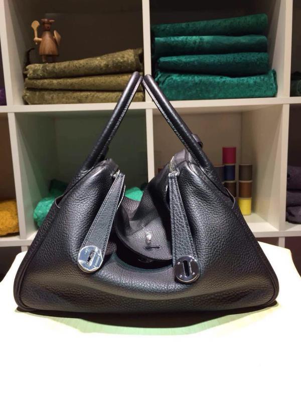 Hermes Lindy 30cm Togo Palladium Hardware Hand Stitched, Noir 89 RS01880