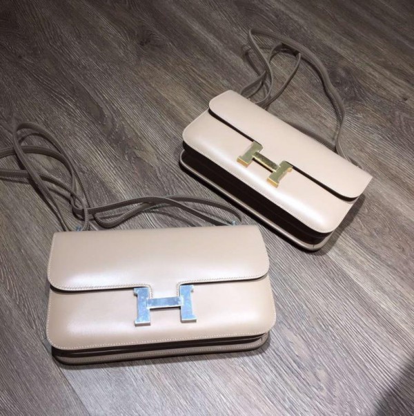 Luxury Hermes Constance Elan 26cm Tedelakt Calfskin Leather Bag Handstitched Palladium/Gold Hardware, Argile 1F RS08233