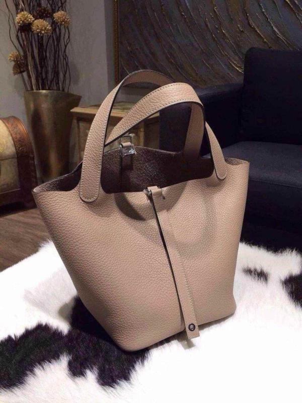 Top Hermes Picotin Lock Bag 22cm Taurillon Clemence Palladium Hardware Hand Stitched, Gris Tourterelle CK81 RS02758