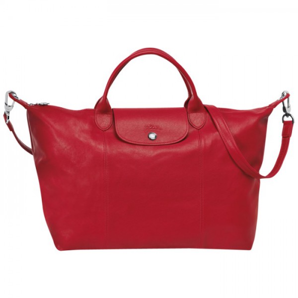 LONGCHAMP LE PLIAGE CUIR LARGE HANDBAG CHERRY RED GARANCE