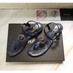 Chanel Women Thong Flat Sandals Blue CHS-117