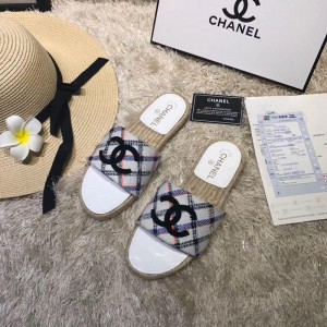 Chanel Women Espadrille Slide Sandals White CHS-129