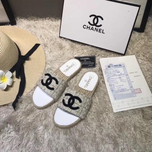 Chanel Women Espadrille Slide Sandals White CHS-131