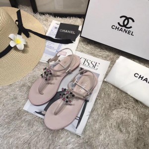 Chanel Women Thong Flat Sandals Pink CHS-133