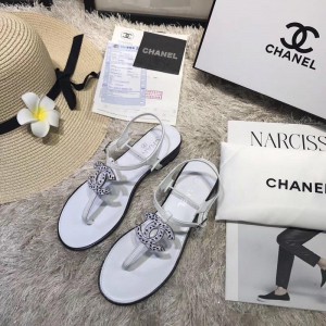 Chanel Women Thong Flat Sandals White CHS-139